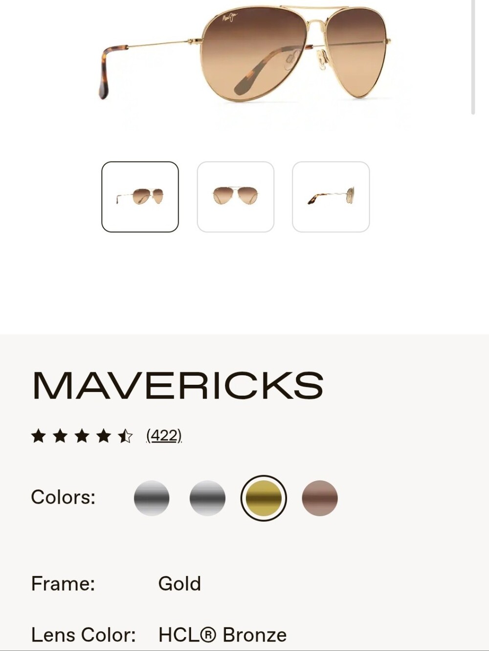 Maui Jim Mavericks Gold Frame with HCL Bronze Lenses